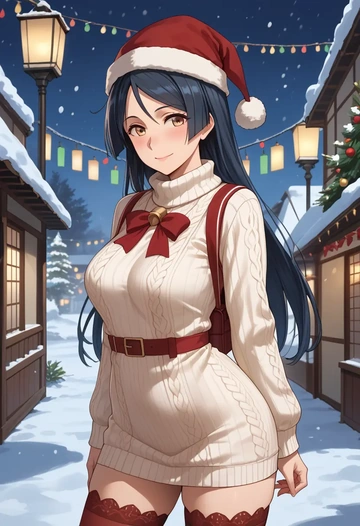 kantai_collection,myoukou_(kancolle),Christmas,sweater dress,stockings  - AI generated anime art