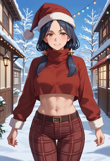 kantai_collection,myoukou_(kancolle),Christmas,plaid trousers  - AI generated anime art