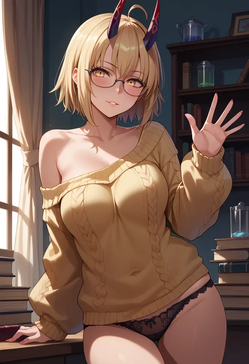 fate_(series),mysterious_heroine_x_alter_(fate),sweater,panties,off-shoulder,glasses,sexy  - 