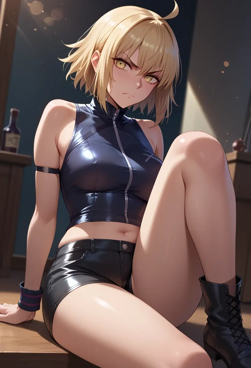 fate_(series),mysterious_heroine_x_alter_(fate),leather,shorts  - 