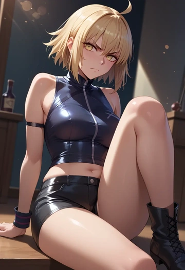 fate_(series),mysterious_heroine_x_alter_(fate),leather,shorts  - AI generated anime art