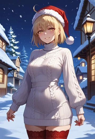 fate_(series),mysterious_heroine_x_alter_(fate),Christmas,sweater dress,stockings  - AI generated anime art