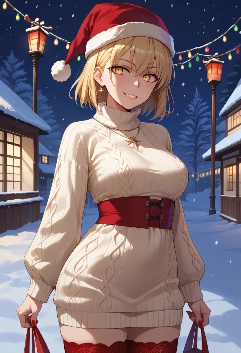 fate_(series),mysterious_heroine_x_alter_(fate),Christmas,sweater dress,stockings  - 