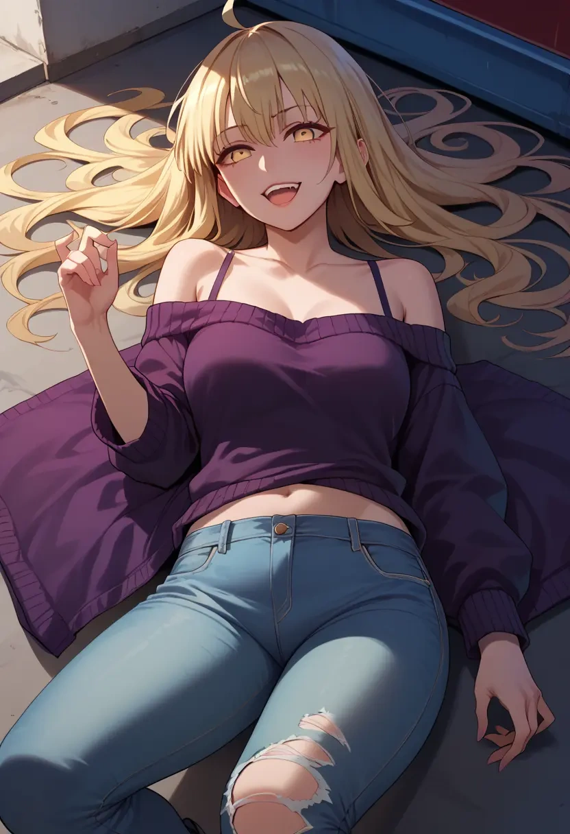 fate_(series),mysterious_heroine_x_alter_(fate),sweater,off-shoulder,ripped jeans  - 