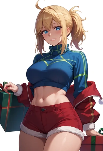 fate_(series),mysterious_heroine_xx_(fate),Christmas,red velvet shorts,turtleneck sweater  - AI generated anime art