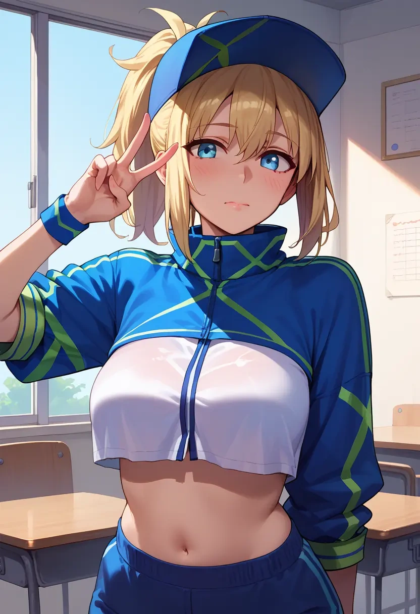 fate_(series),mysterious_heroine_xx_(fate),crop top,loose joggers,headset  - 