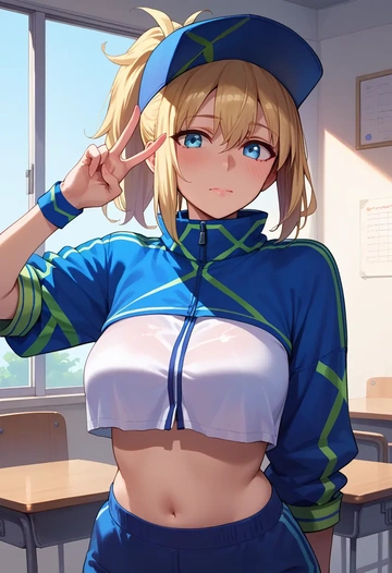 fate_(series),mysterious_heroine_xx_(fate),crop top,loose joggers,headset  - AI generated anime art