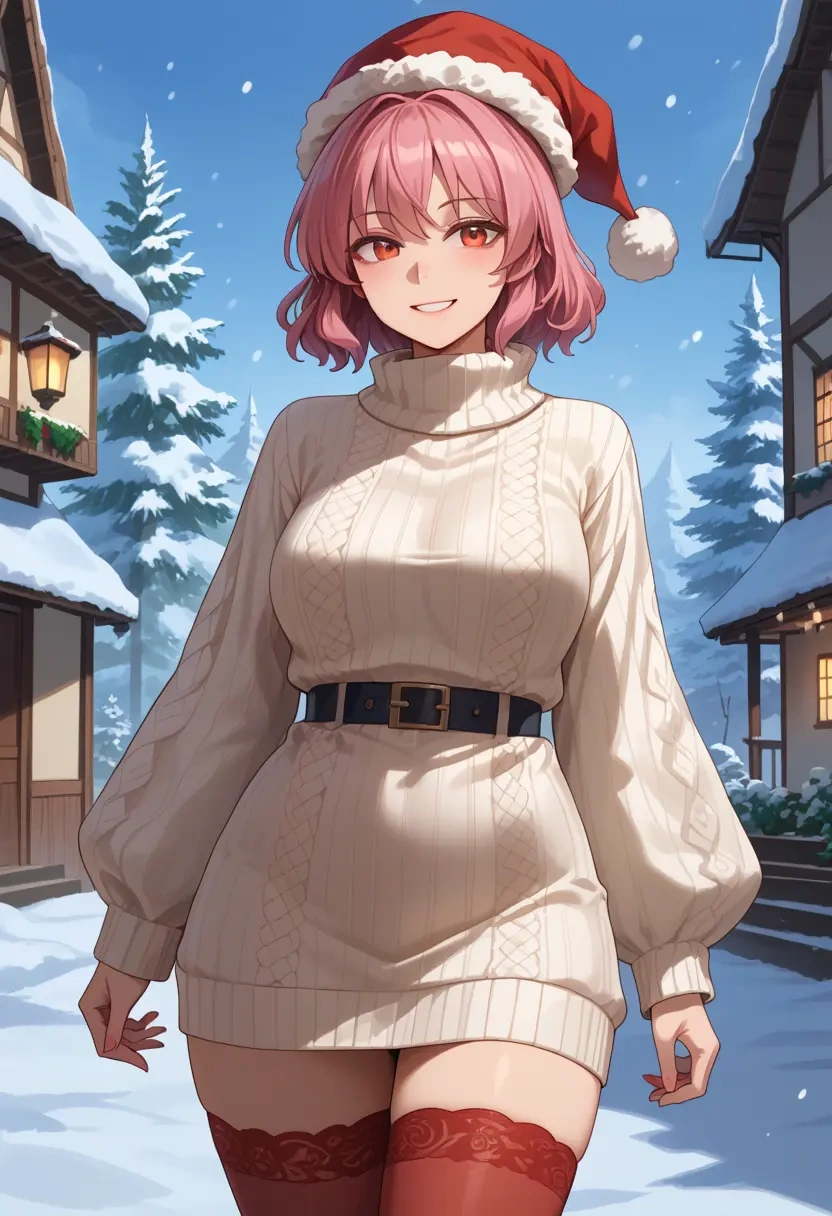 touhou,mystia_lorelei,Christmas,sweater dress,stockings  - 