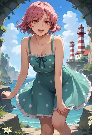 touhou,mystia_lorelei,silk slip dress,polka dots  - AI generated anime art