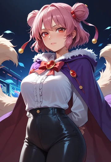 touhou,mystia_lorelei,cape,hooded,leather pants  - AI generated anime art