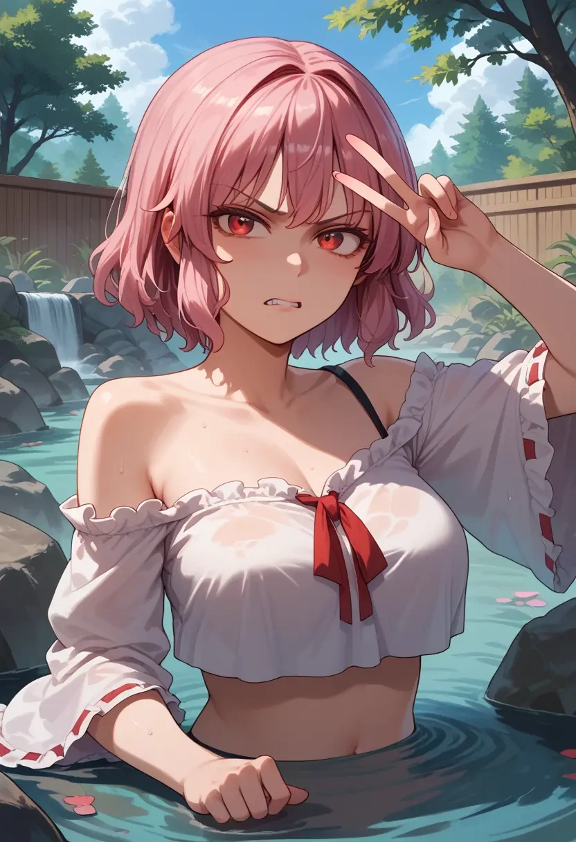 touhou,mystia_lorelei,off-shoulder top,dolphin shorts  - 