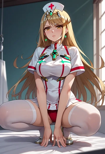 xenoblade_chronicles_(series),mythra_(xenoblade),nurse,stockings,sexy,panties  - AI generated anime art