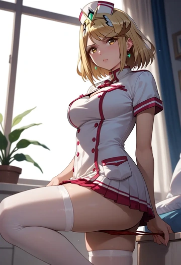 xenoblade_chronicles_(series),mythra_(xenoblade),nurse,stockings,sexy,panties  - AI generated anime art