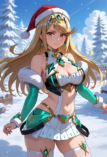 xenoblade_chronicles_(series),mythra_(xenoblade),Christmas,dress  - AI generated anime art