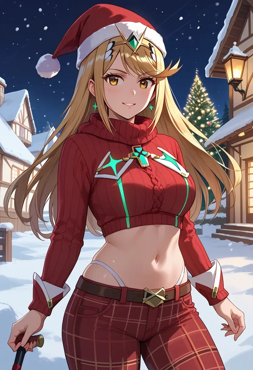 xenoblade_chronicles_(series),mythra_(xenoblade),Christmas,plaid trousers  - 