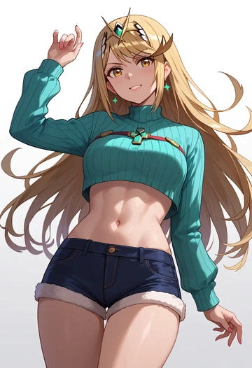 xenoblade_chronicles_(series),mythra_(xenoblade),Christmas,red velvet shorts  - AI generated anime art