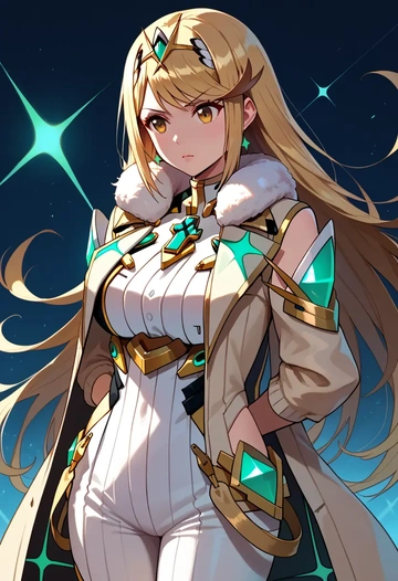 xenoblade_chronicles_(series),mythra_(xenoblade),coat,fur-collar,tailored trousers  - AI generated anime art