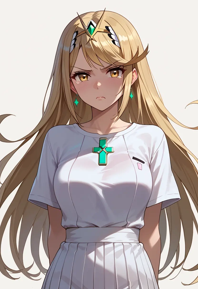 xenoblade_chronicles_(series),mythra_(xenoblade),calligraphy print shirt,dolphin shorts  - 