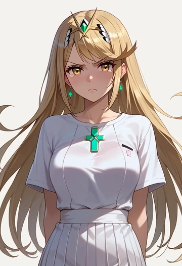 xenoblade_chronicles_(series),mythra_(xenoblade),calligraphy print shirt,dolphin shorts  - AI generated anime art