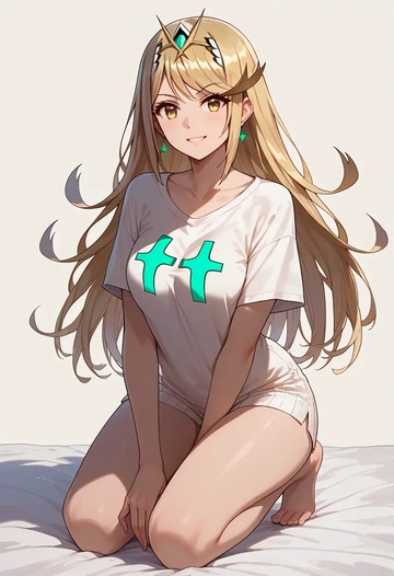 xenoblade_chronicles_(series),mythra_(xenoblade),pop art shirt,dolphin shorts  - AI generated anime art