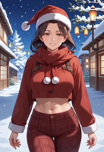 kantai_collection,nachi_(kancolle),Christmas,plaid trousers  - AI generated anime art