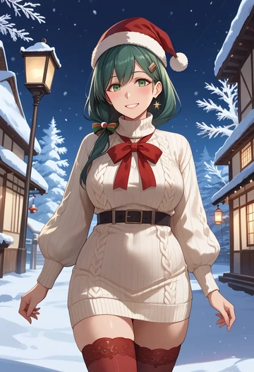 kantai_collection,nachi_(kancolle),Christmas,sweater dress,stockings  - AI generated anime art