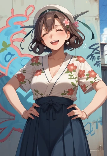 kantai_collection,nachi_(kancolle),floral graffiti blouse,dolphin shorts  - AI generated anime art