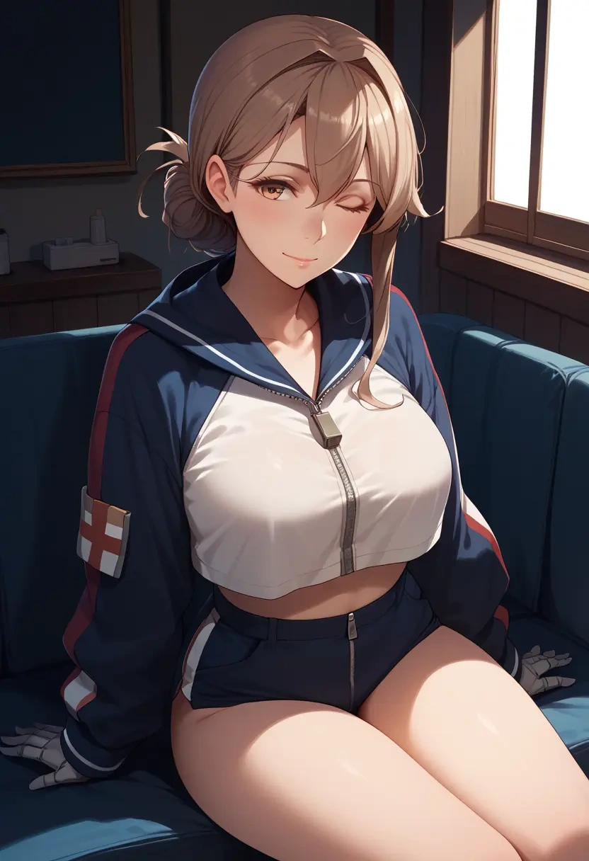 kantai_collection,nachi_(kancolle),crop hoodie,shorts  - 