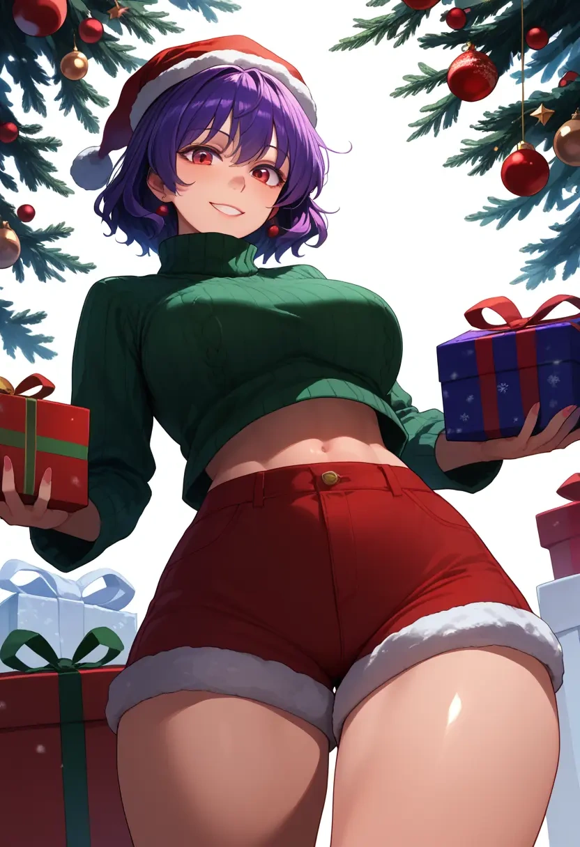 touhou,nagae_iku,Christmas,red velvet shorts,turtleneck sweater  - 