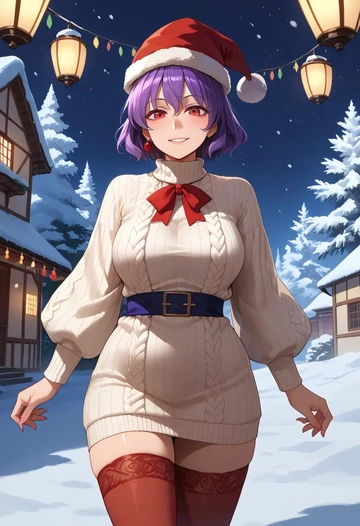 touhou,nagae_iku,Christmas,sweater dress,stockings  - AI generated anime art