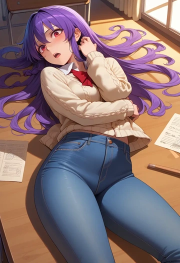 touhou,nagae_iku,teacher, sweater, jeans shorts  - AI generated anime art