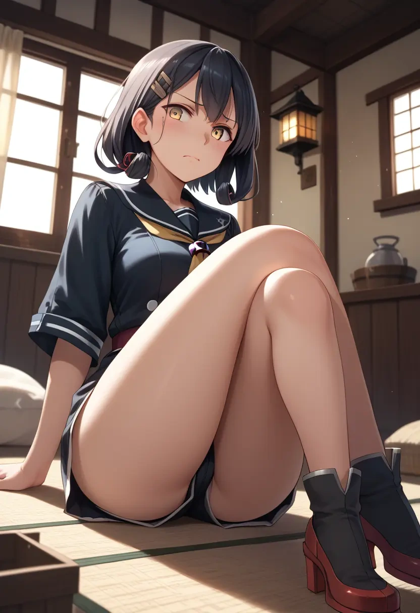 kantai_collection,naganami_(kancolle),leather,shorts  - 