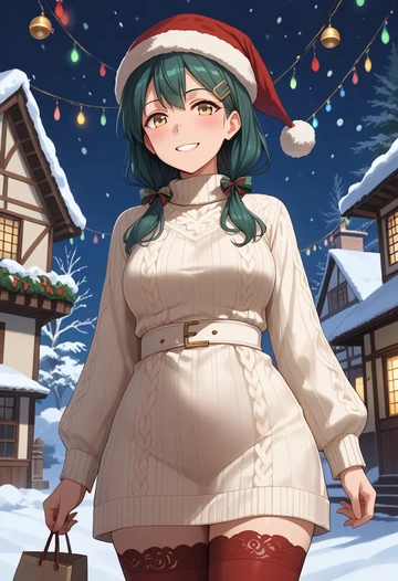 kantai_collection,naganami_(kancolle),Christmas,sweater dress,stockings  - AI generated anime art