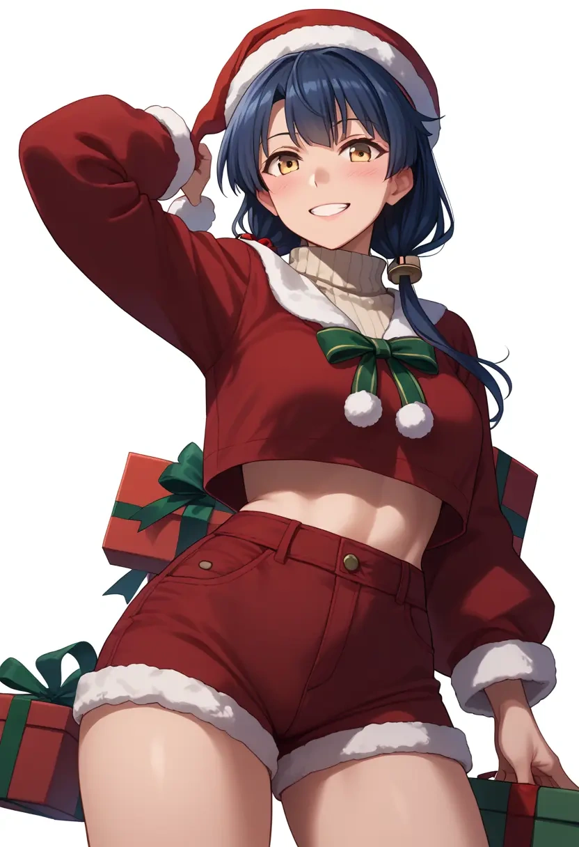 kantai_collection,naganami_(kancolle),Christmas,red velvet shorts,turtleneck sweater  - 