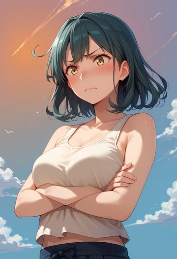 kantai_collection,naganami_(kancolle),abstract print tank,dolphin shorts  - AI generated anime art