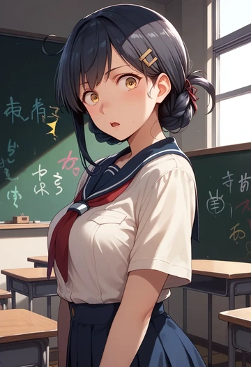 kantai_collection,naganami_(kancolle),neon graffiti top,dolphin shorts  - AI generated anime art