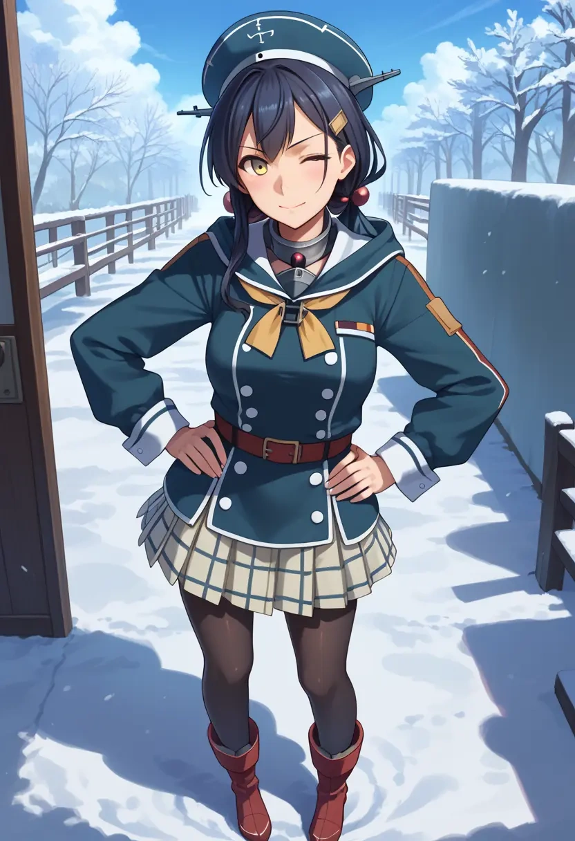 kantai_collection,naganami_(kancolle),winter,student uniform,hooded coat  - 