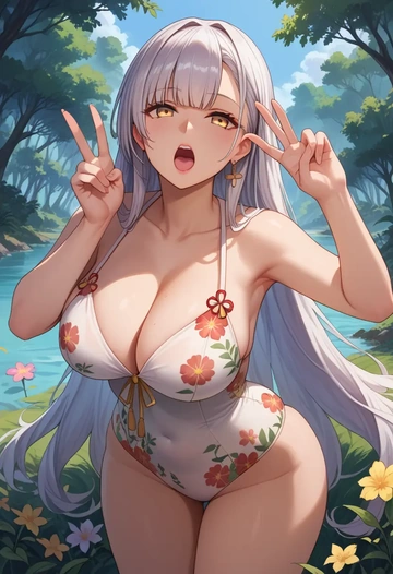 azur_lane,nagato_(azur_lane),swimsuit,floral print  - AI generated anime art