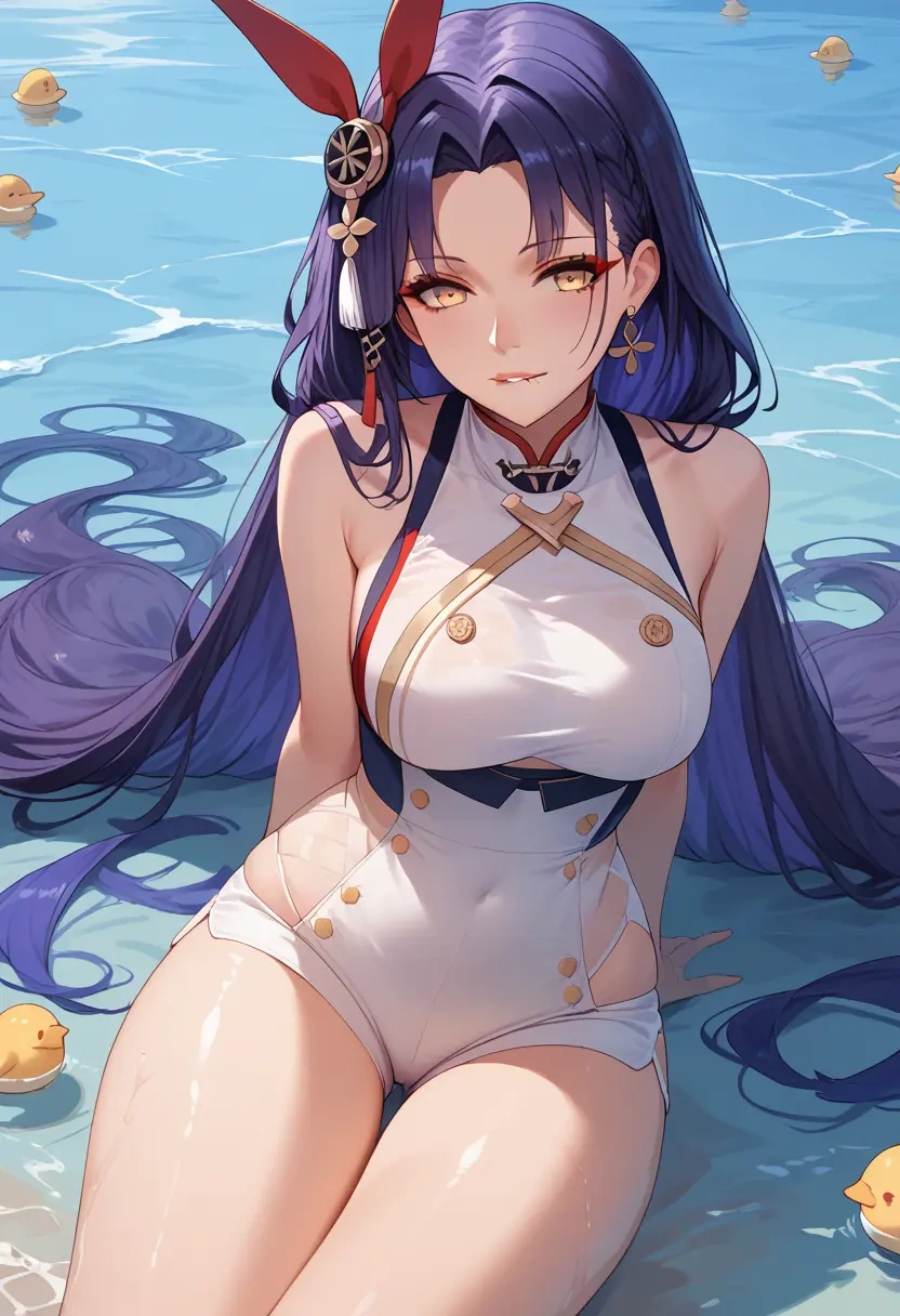 azur_lane,nagato_(azur_lane),sleeveless swim top,shorts-style bottom,contrast stitching  - 