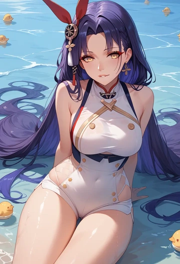 azur_lane,nagato_(azur_lane),sleeveless swim top,shorts-style bottom,contrast stitching  - AI generated anime art