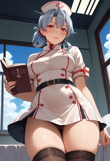 kantai_collection,nagato_(kancolle),nurse pantyhose,mini skirt, sexy  - AI generated anime art