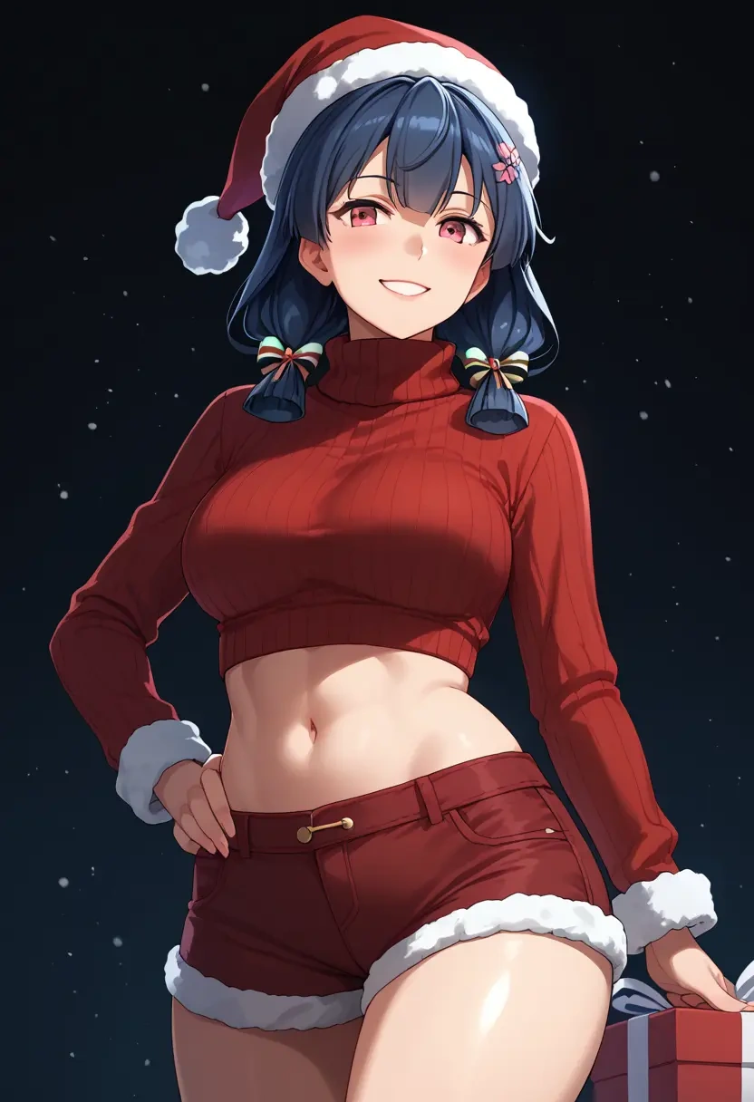 kantai_collection,nagato_(kancolle),Christmas,red velvet shorts,turtleneck sweater  - 