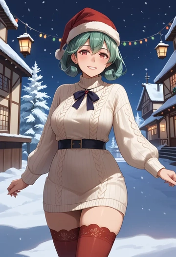 kantai_collection,nagato_(kancolle),Christmas,sweater dress,stockings  - AI generated anime art