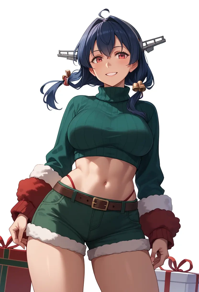 kantai_collection,nagato_(kancolle),Christmas,red velvet shorts,turtleneck sweater  - 