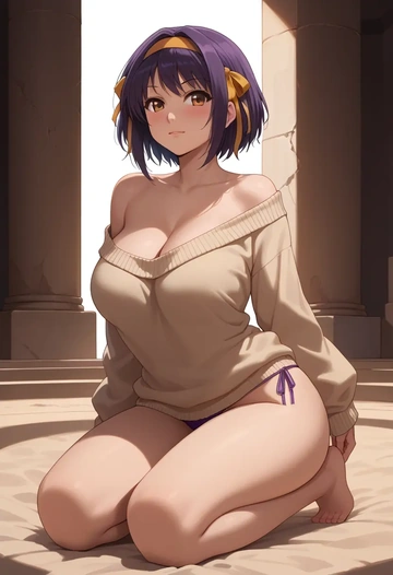 suzumiya_haruhi_no_yuuutsu,nagato_yuki,thong,sweater,sexy  - AI generated anime art