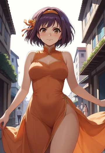 suzumiya_haruhi_no_yuuutsu,nagato_yuki,qipao  - AI generated anime art