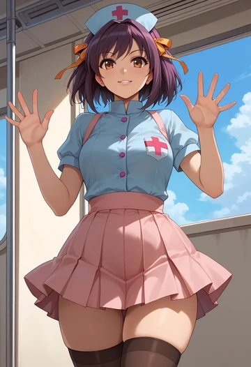 suzumiya_haruhi_no_yuuutsu,nagato_yuki,nurse pantyhose,mini skirt, sexy  - AI generated anime art