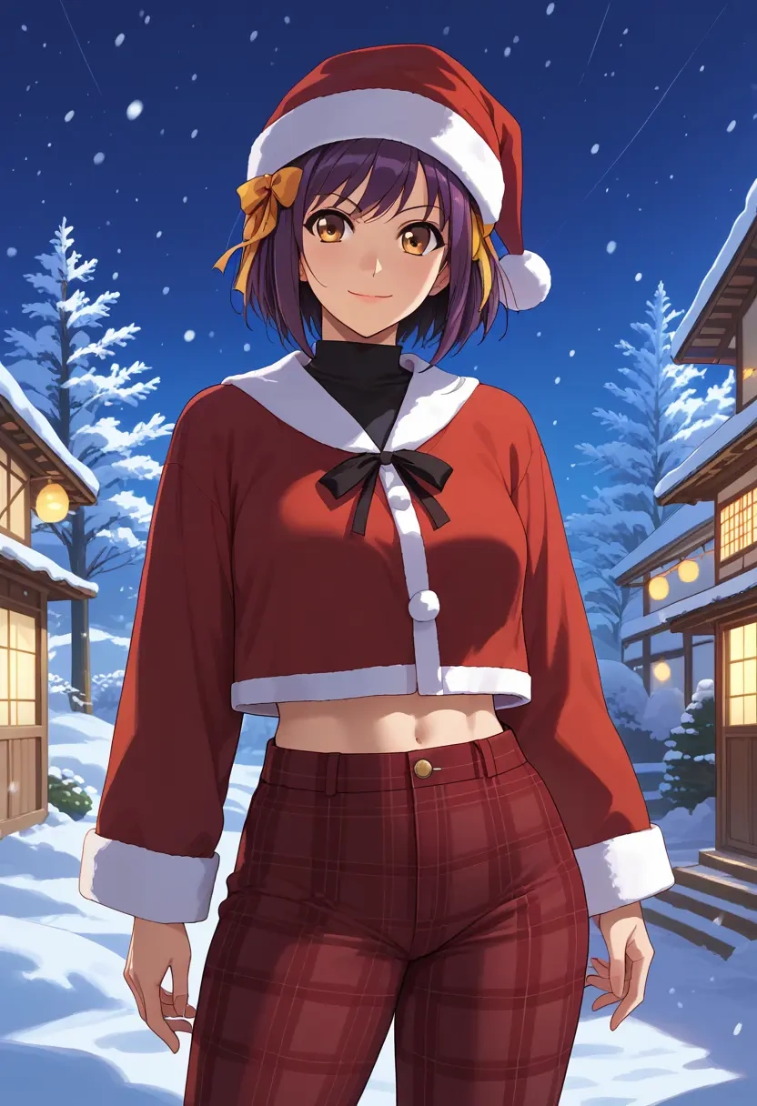 suzumiya_haruhi_no_yuuutsu,nagato_yuki,Christmas,plaid trousers  - 