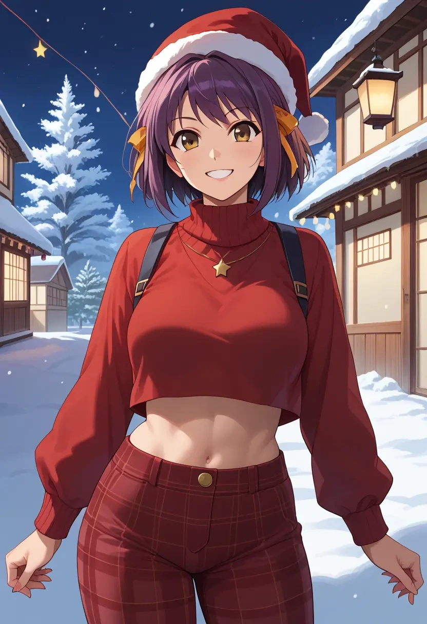 suzumiya_haruhi_no_yuuutsu,nagato_yuki,Christmas,plaid trousers  - 