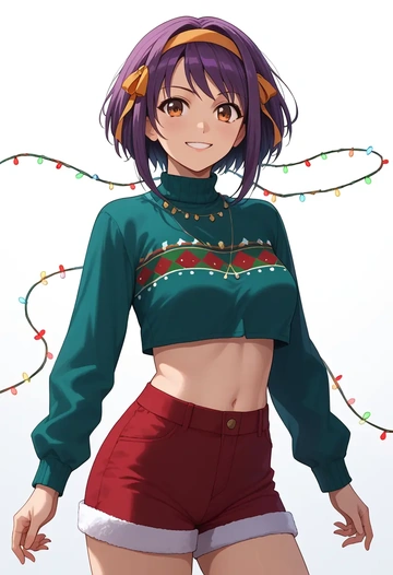 suzumiya_haruhi_no_yuuutsu,nagato_yuki,Christmas,red velvet shorts  - AI generated anime art